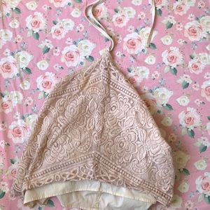 Halter Crop Top Floral Detailing
